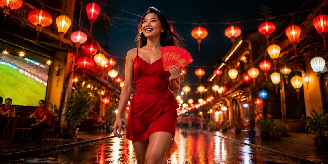 Phong bì đỏ và không khí chợ đêm Mũi Né gợi lên bầu không khí khuyến mãi lễ hội