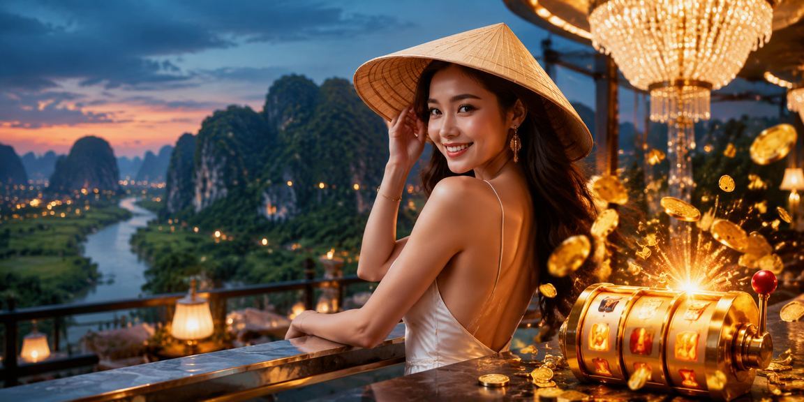 Người chơi slot game tại Ninh Bình với hình ảnh nón lá đặc trưng văn hóa Việt